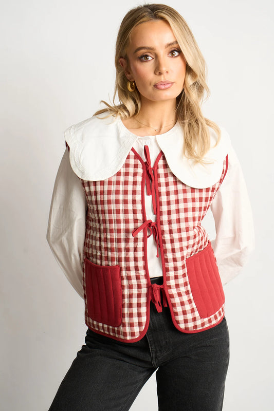 Tabby Quilted Reversible Gilet - Red/Cream Gingham