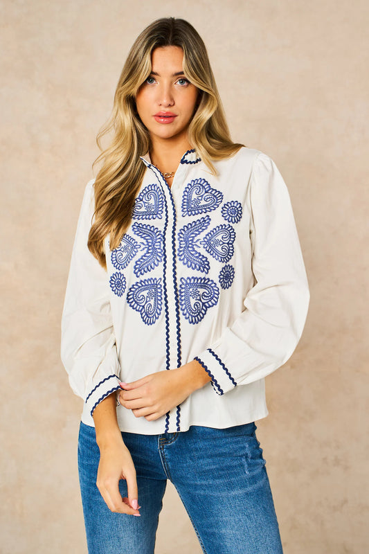 Embroidered Shirt in Blue/White