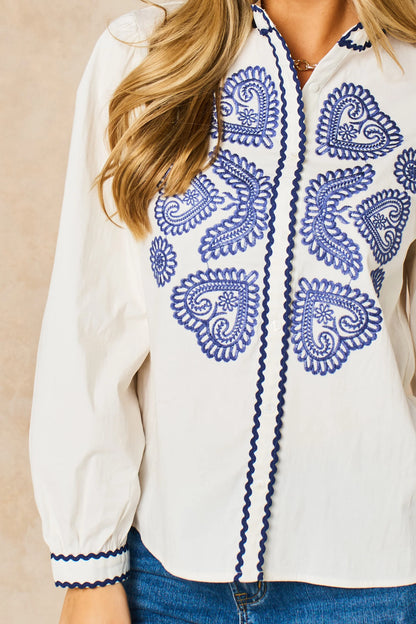 Embroidered Shirt in Blue/White