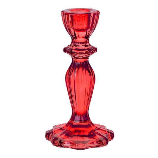 Red Glass Candle Holder | Seasonal Decor