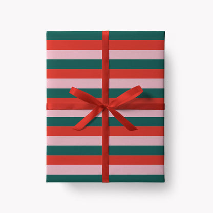 Red/Green/Pink Stripes Wrapping Paper