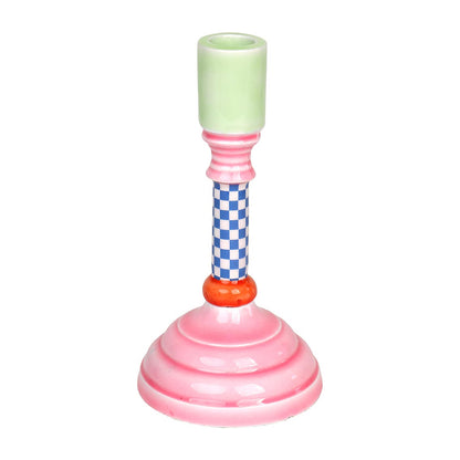 Enamel Candle Holder, Pink Base