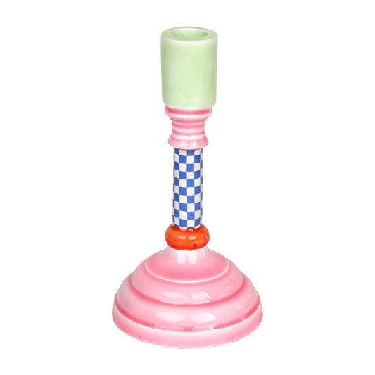 Enamel Candle Holder, Pink Base