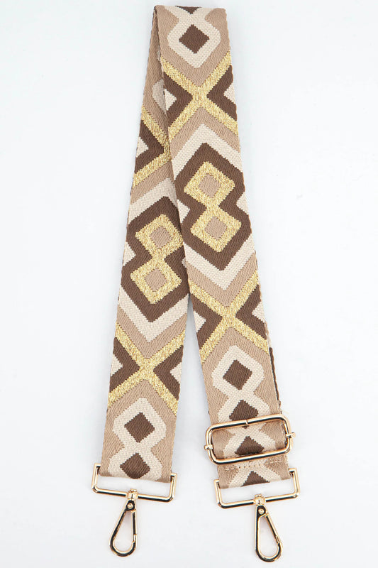 Aztec Print Bag Strap in Sand & Gold