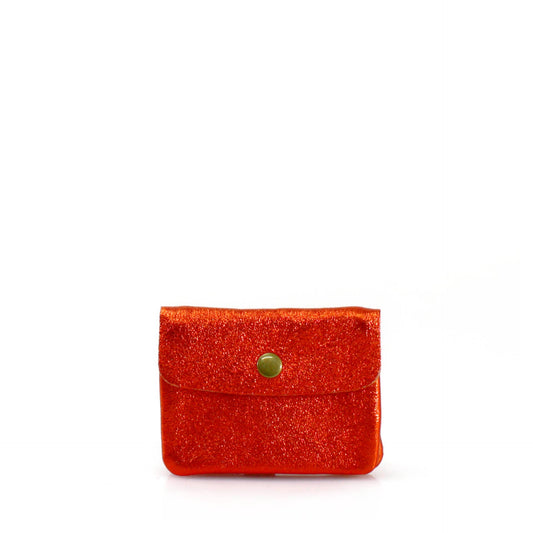 Italian Leather Coin Purse Red Metallic