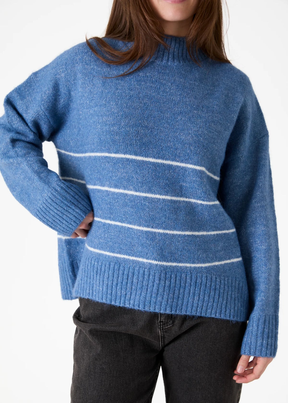 Denim Blue Turtle Neck Stripe Jumper