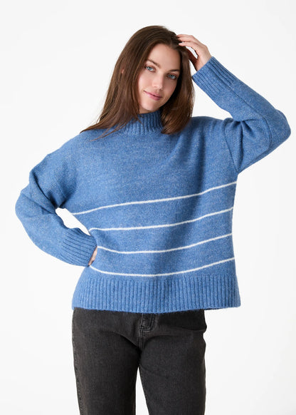Denim Blue Turtle Neck Stripe Jumper