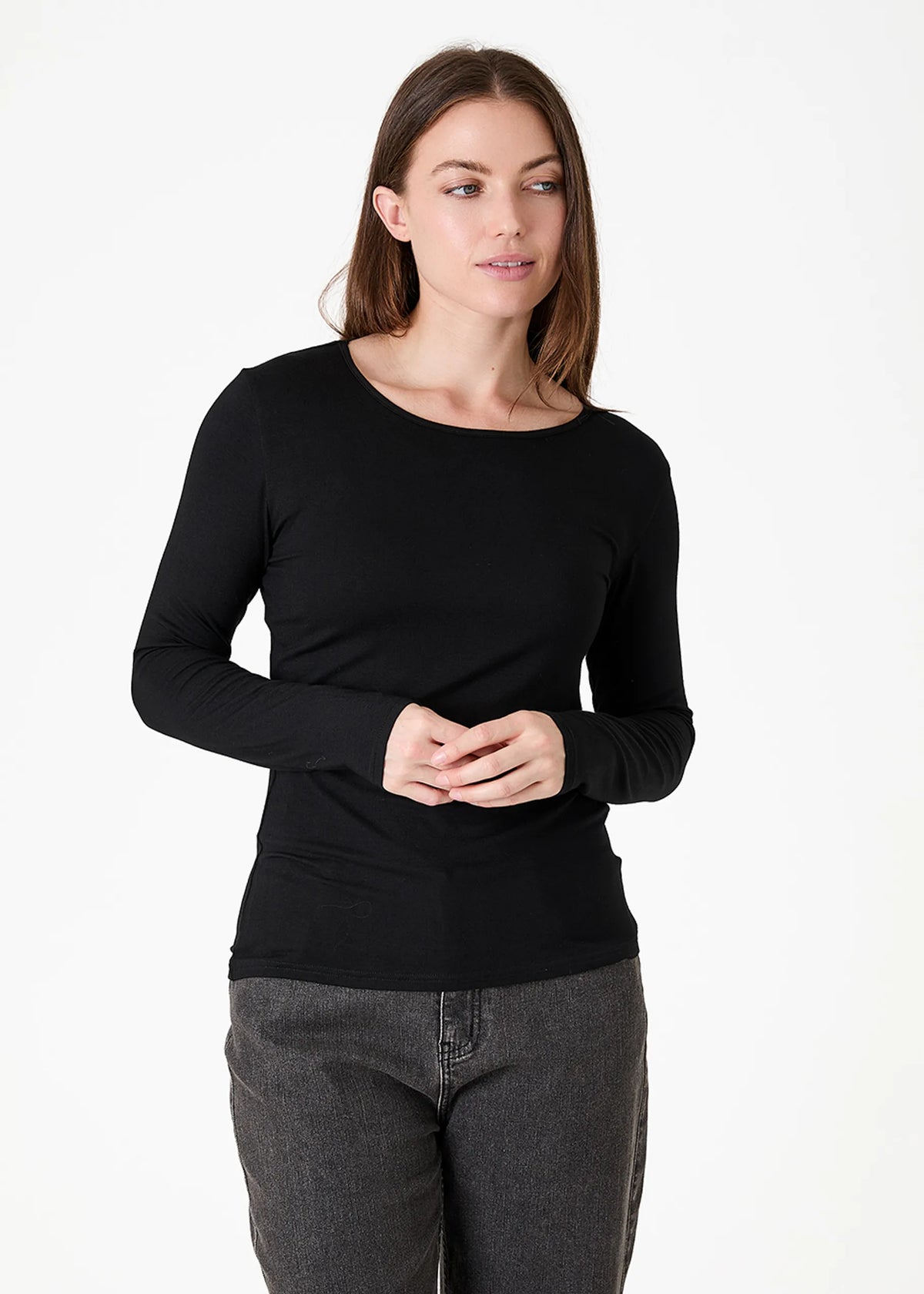 Black Long Sleeve Scoop Neck Top