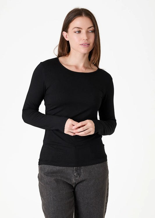 Black Long Sleeve Scoop Neck Top