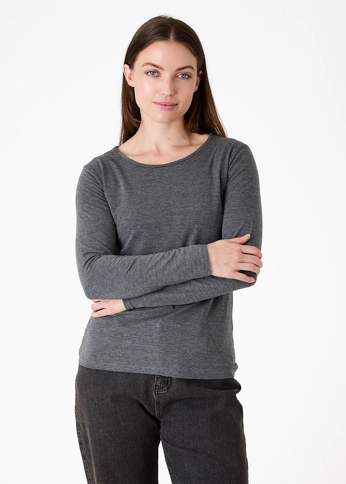 Charcoal Long Sleeve Scoop Neck Top
