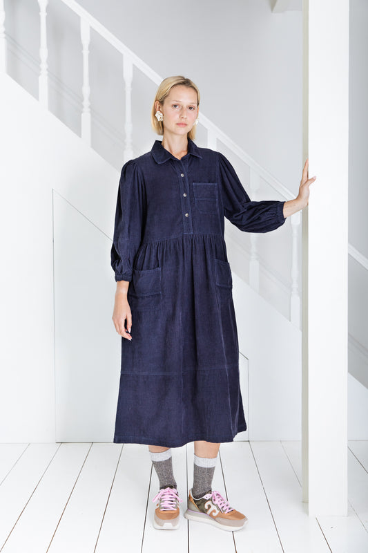 Adriane Navy Cord Dress