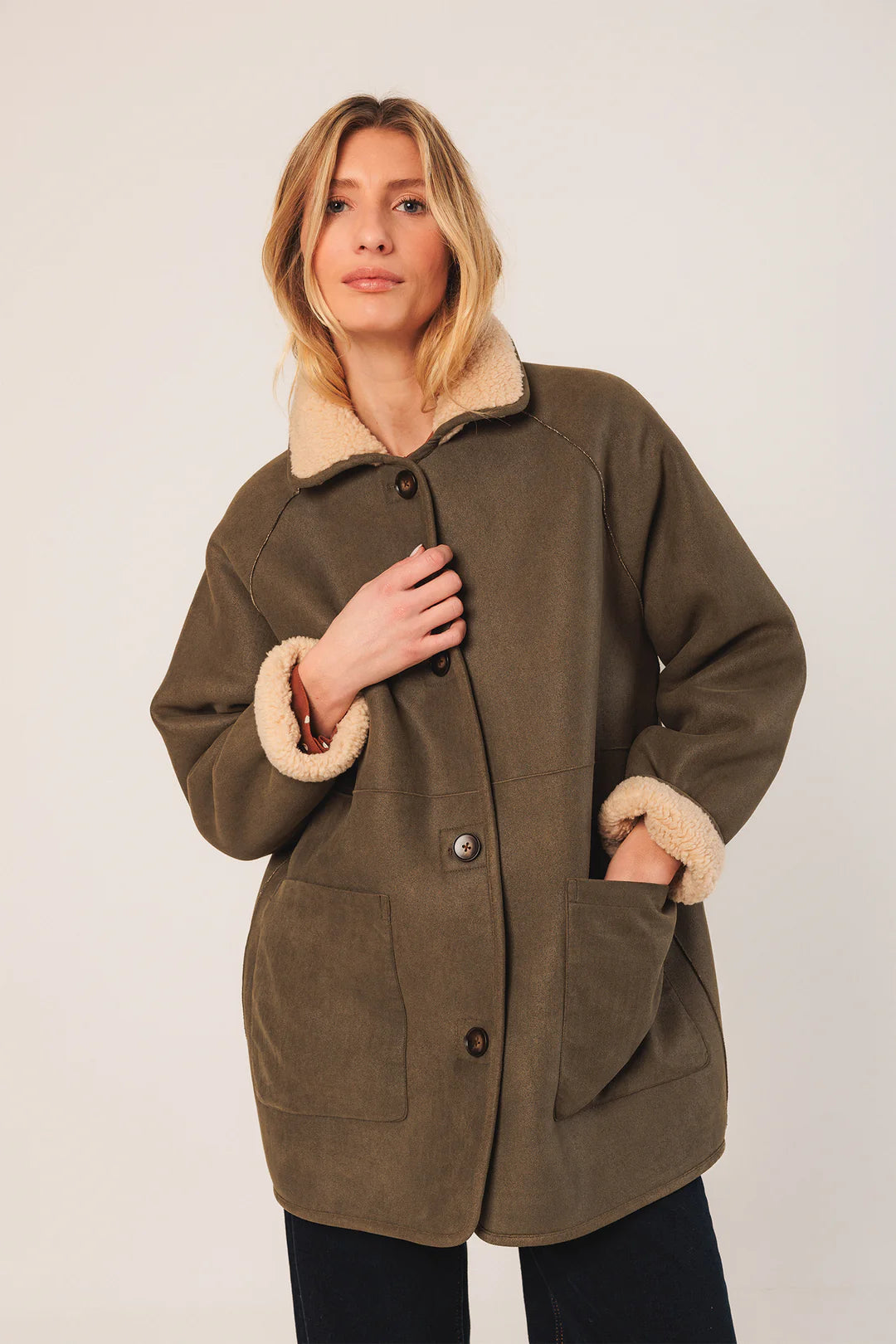 Reversible Coat in Olive