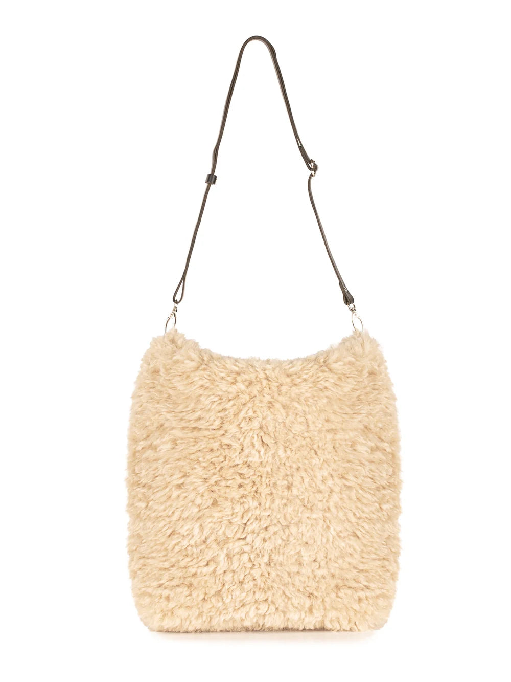 Cream Faux Sheepskin Barrel Tote Bag