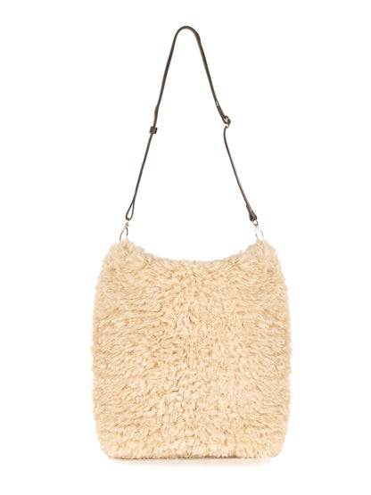 Cream Faux Sheepskin Barrel Tote Bag