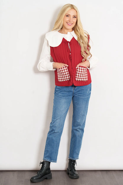Tabby Quilted Reversible Gilet - Red/Cream Gingham