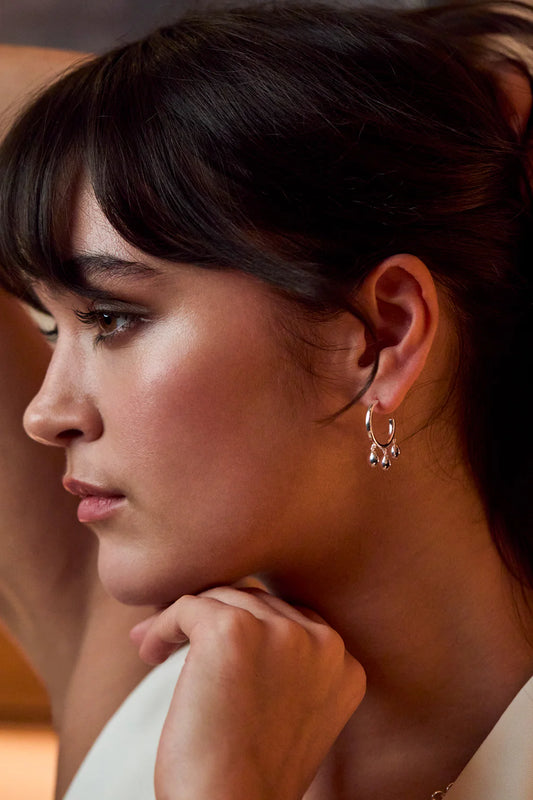 Triple Pebble Hoop Earrings - Silver Plated