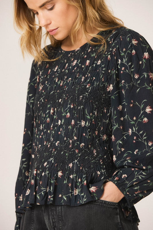 Indi & Cold Navy Floral Smock Blouse