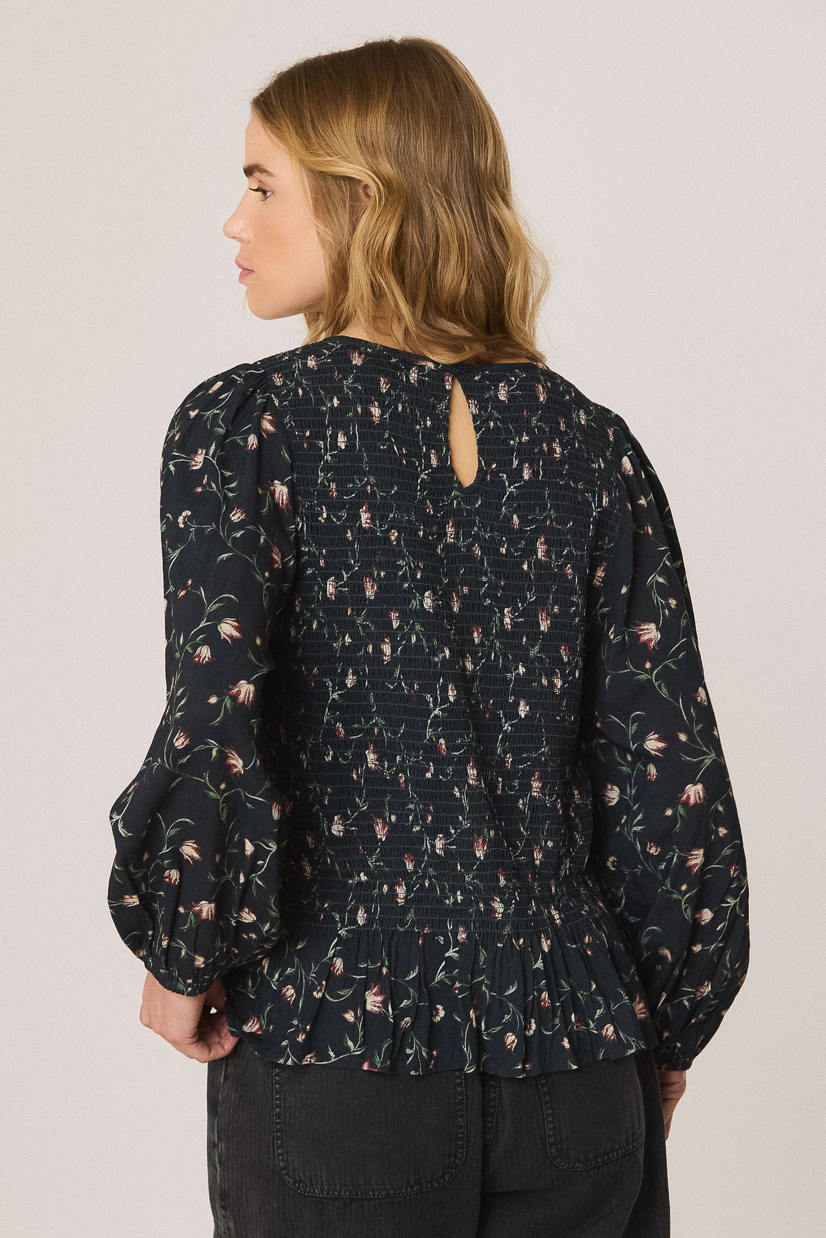 Indi & Cold Navy Floral Smock Blouse