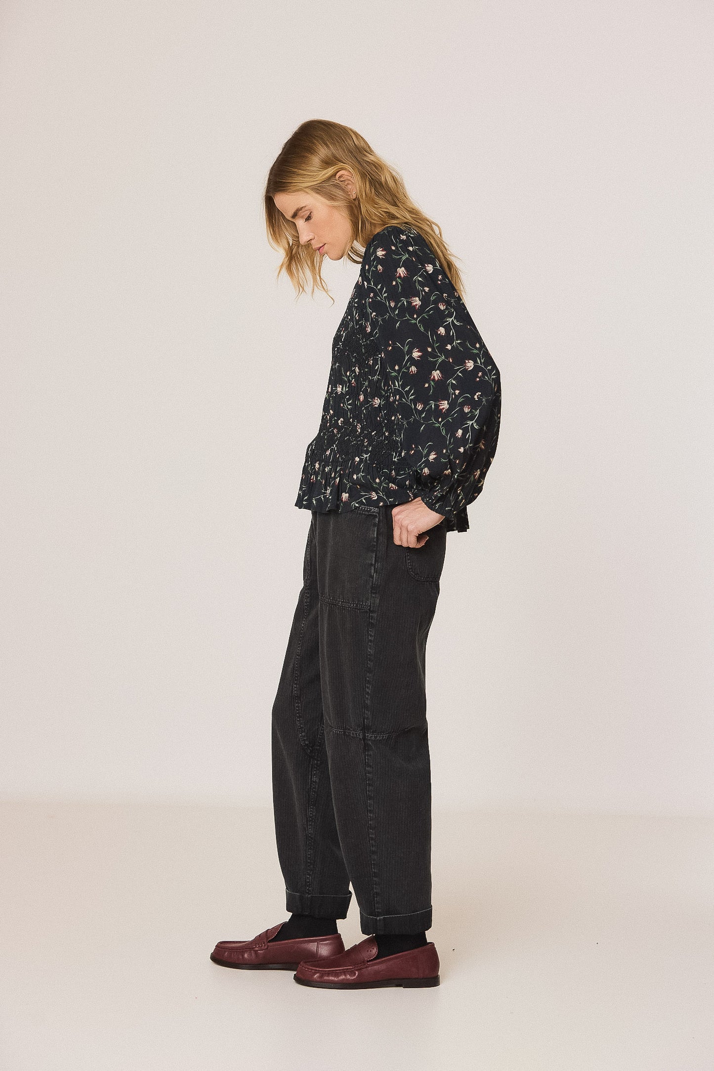 Indi & Cold Navy Floral Smock Blouse