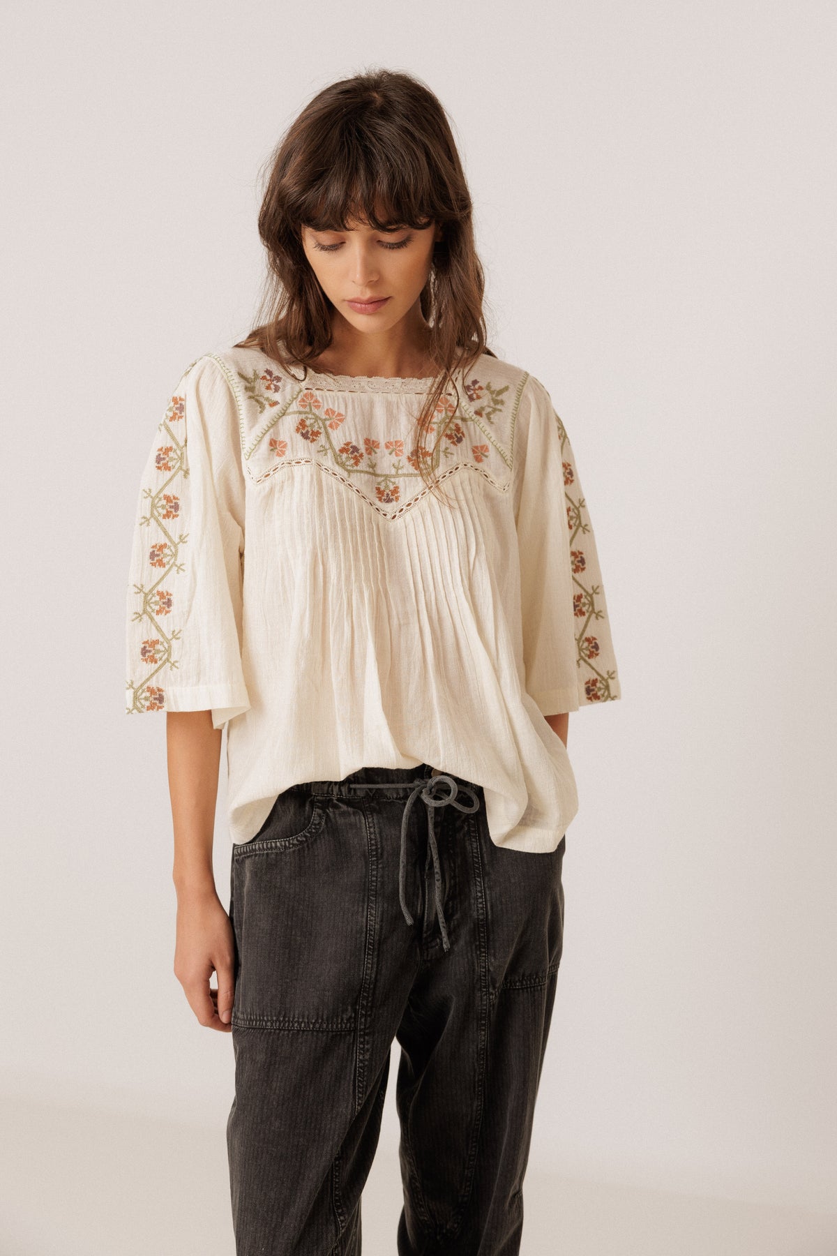 Indi & Cold Cream Embroidered Blouse