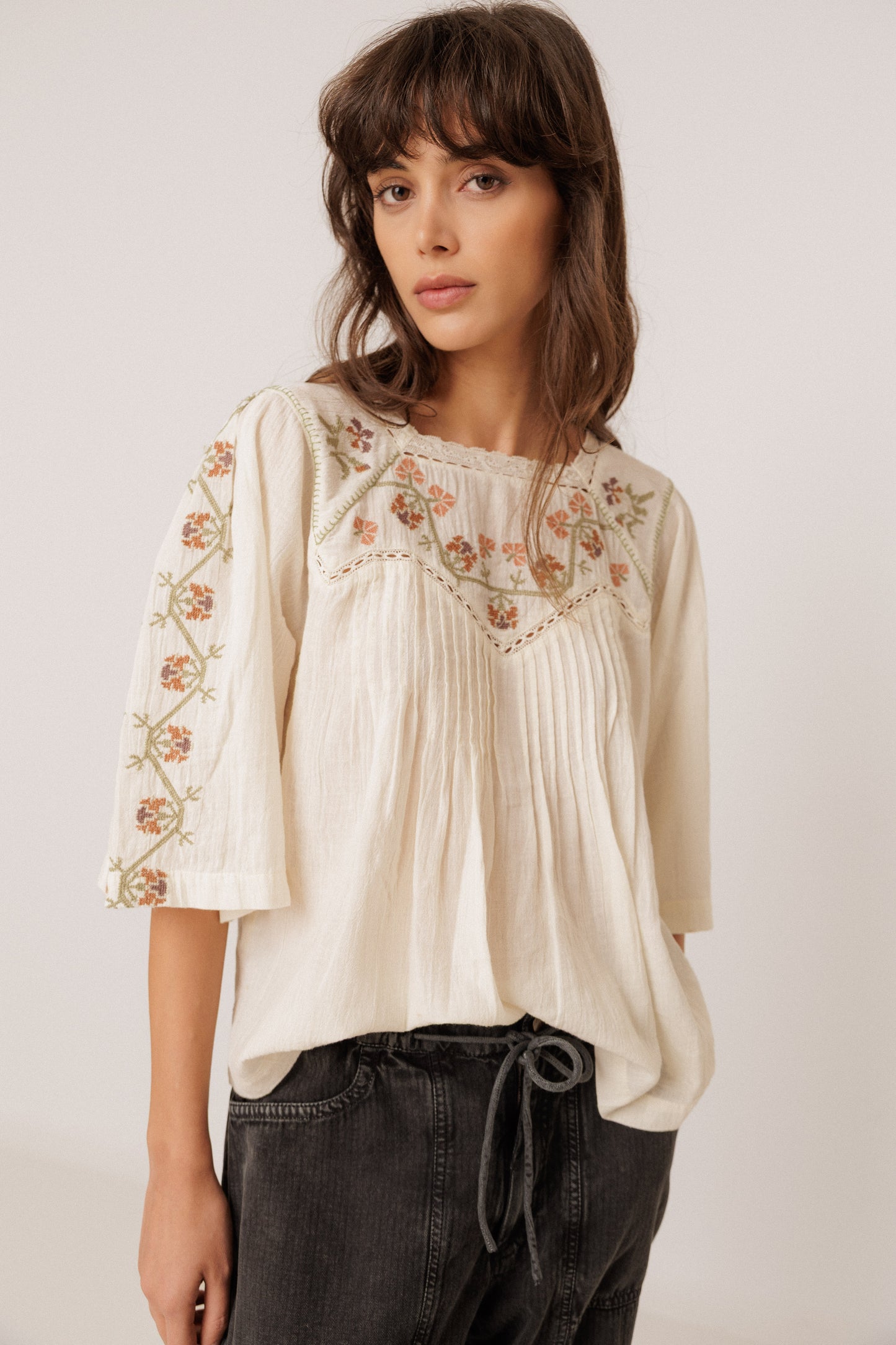 Indi & Cold Cream Embroidered Blouse