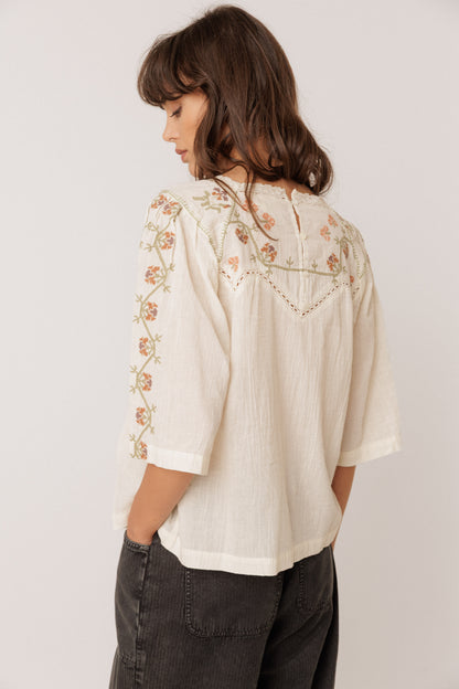 Indi & Cold Cream Embroidered Blouse