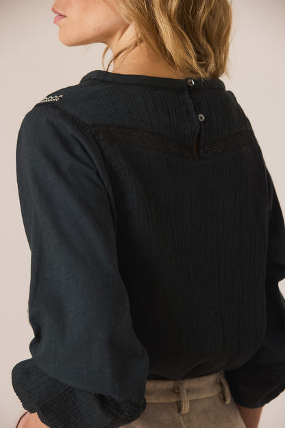 Indi & Cold Dark Grey Embroidered Blouse