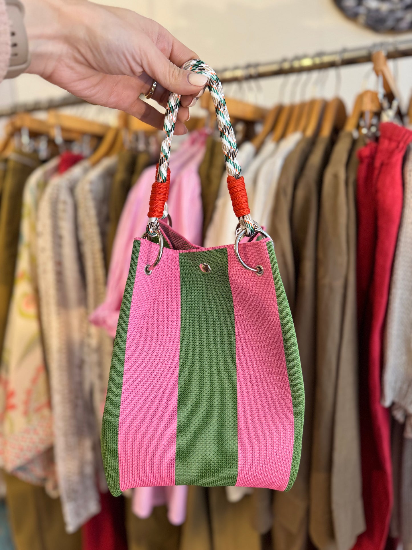 Pink/Green Stripe Handbag