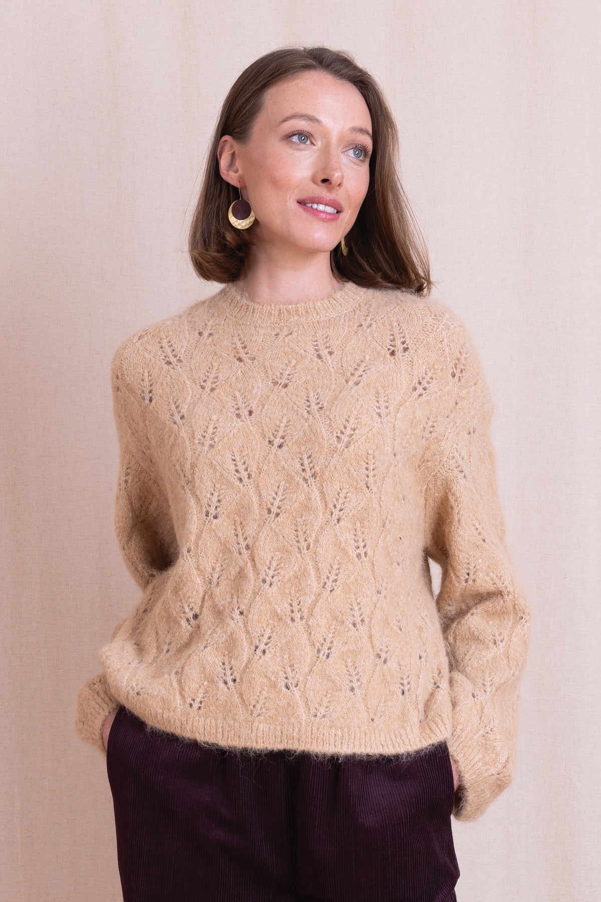 Caramel Pointelle Knit Jumper