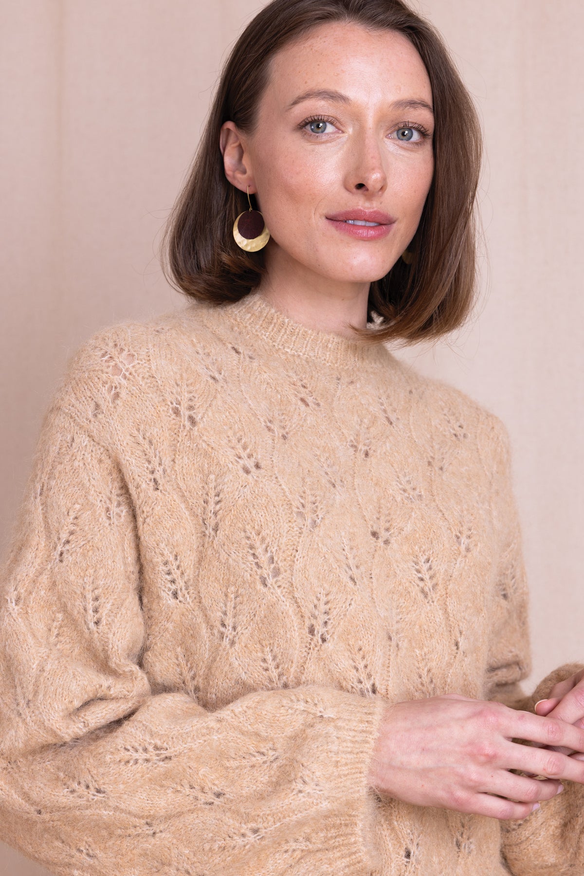 Caramel Pointelle Knit Jumper