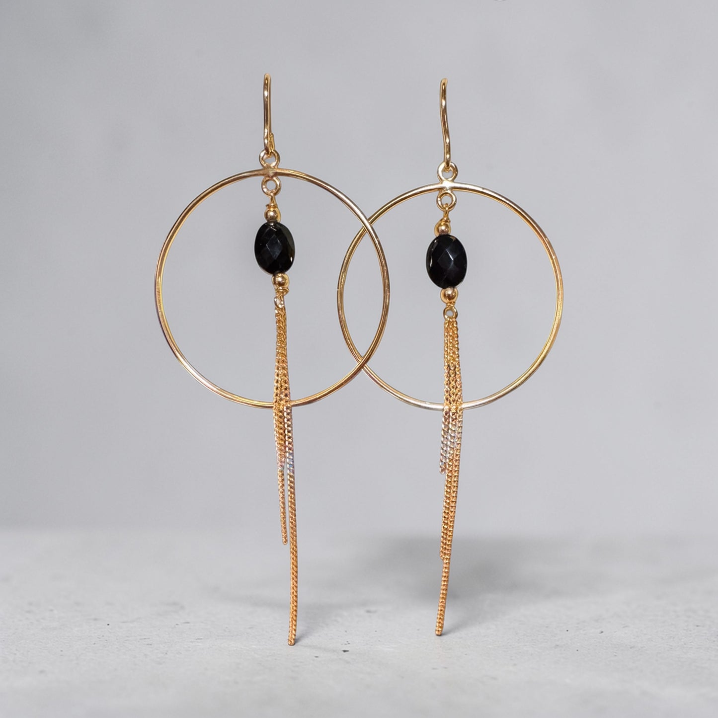 Black Onyx Drops in Gold Hoop