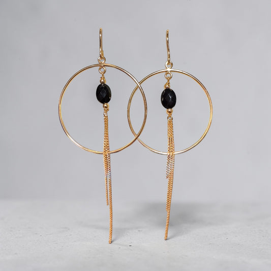 Black Onyx Drops in Gold Hoop