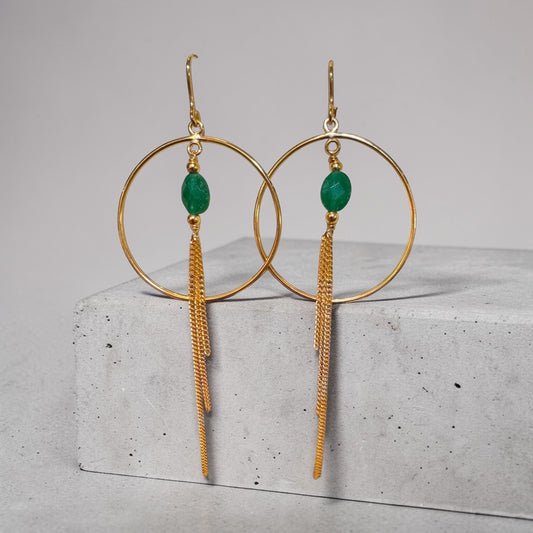 Emerald Drops In Gold Hoops