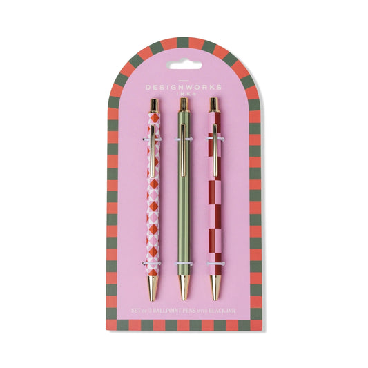 Set of 3 Pens - Diamond, Stripe, Check