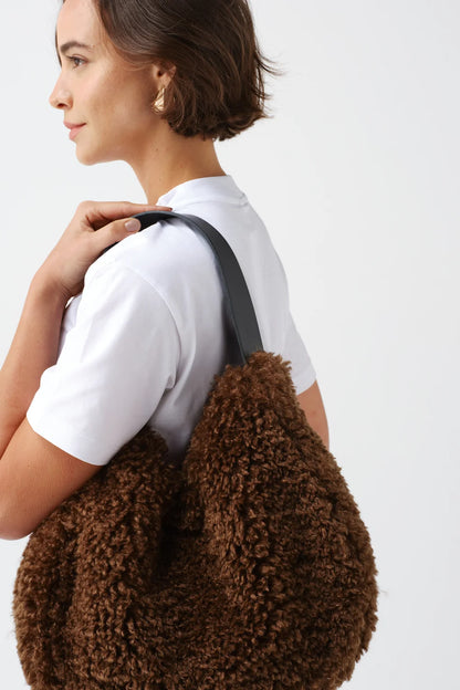 Chestnut Faux Sheepskin Slouch Bag