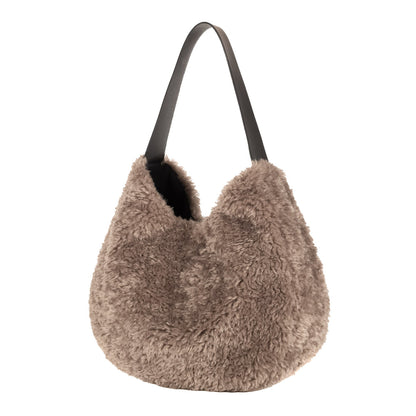 Taupe Faux Sheepskin Slouch Bag
