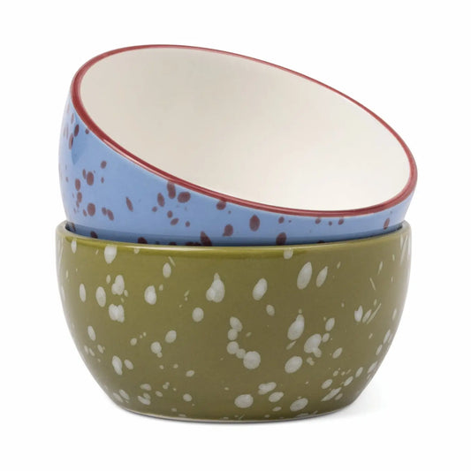 The Bella Dipping Bowls, Blue and Olive Splatter