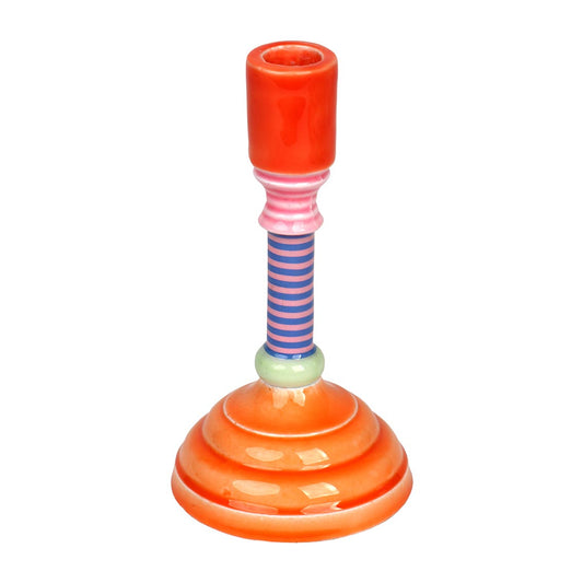 Enamel Candle Holder, Orange Base