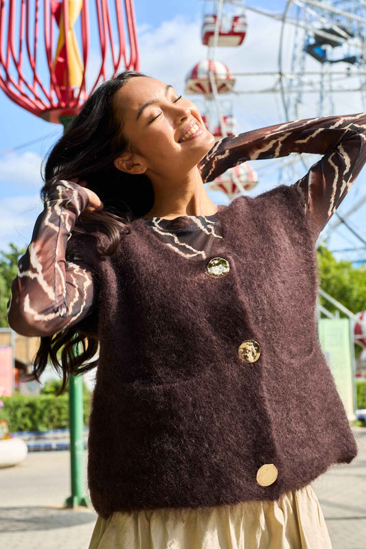 Chocolate Knitted Button Vest
