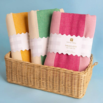 Yellow Stripe Cotton XL Tablecloth - 160cm x 250cm | Summer Tableware |