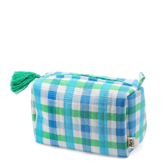 Quilted makeup bag - Blue Gingham