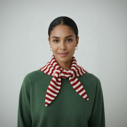 Striped Wool Blend Triangle Neck Scarf in Red