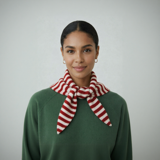 Striped Wool Blend Triangle Neck Scarf in Red