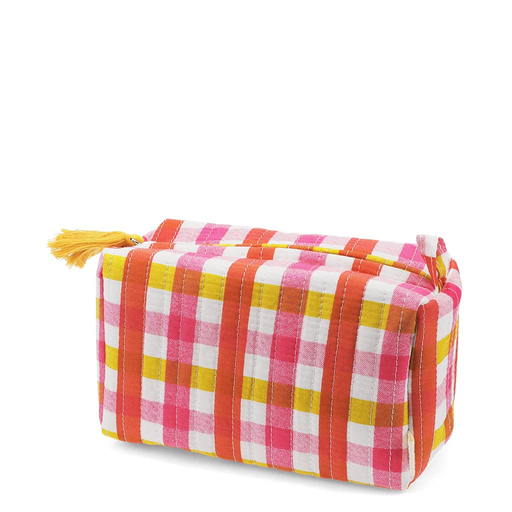 Quilted makeup bag - Pink Gingham