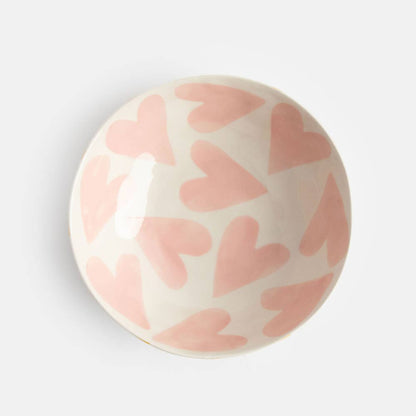 Pink Hearts/Mustard Round Shallow Bowl