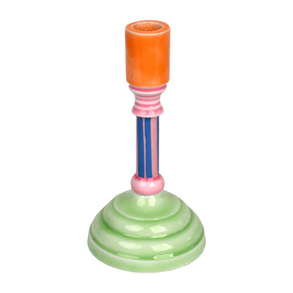 Enamel Candle Holder, Green Base
