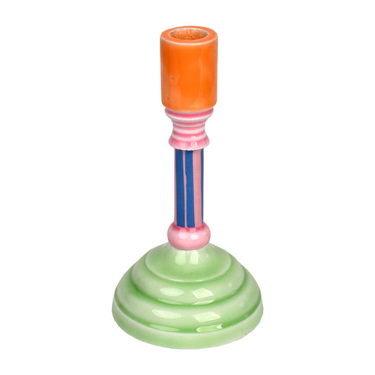 Enamel Candle Holder, Green Base