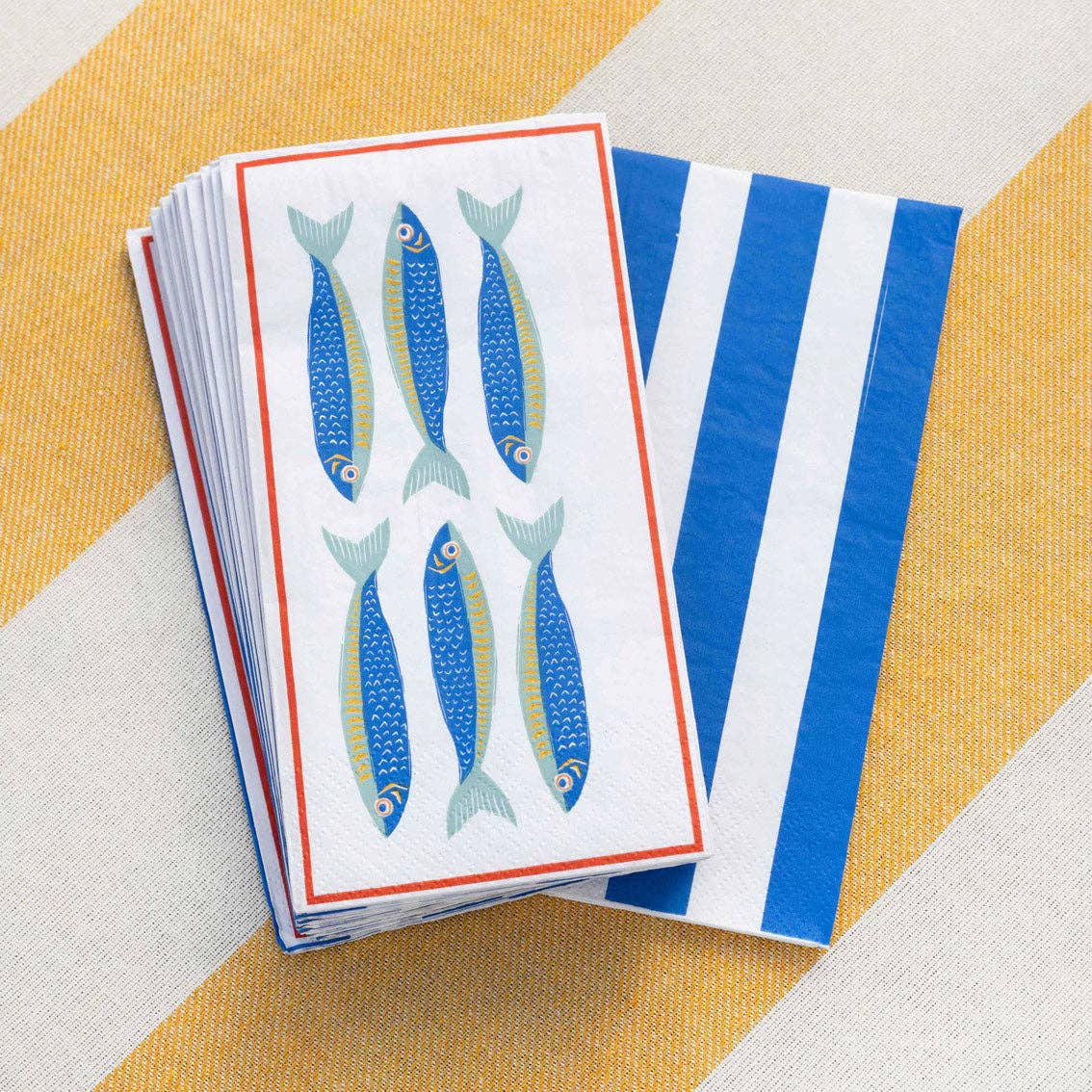 Sardine Fish Long Lunch Paper Napkins - 16 Pack | Summer Dinner Napkins |