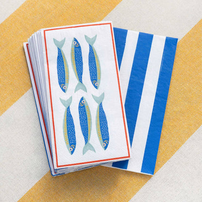Sardine Fish Long Lunch Paper Napkins - 16 Pack | Summer Dinner Napkins |