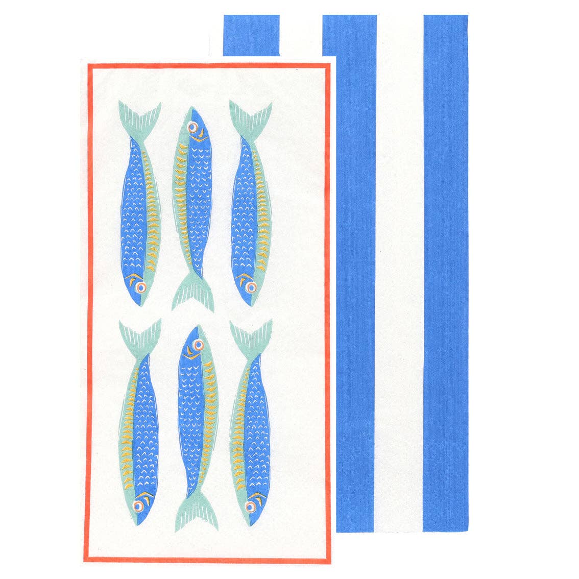 Sardine Fish Long Lunch Paper Napkins - 16 Pack | Summer Dinner Napkins |